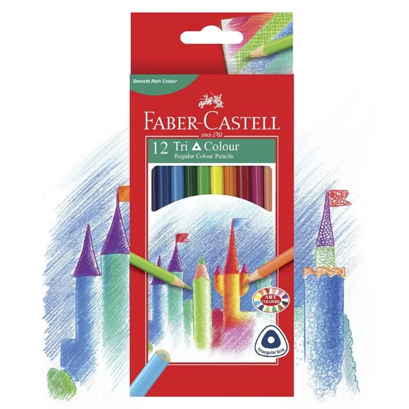 مداد رنگی 12 رنگ سه گوش جعبه مقوایی فابر کاستل