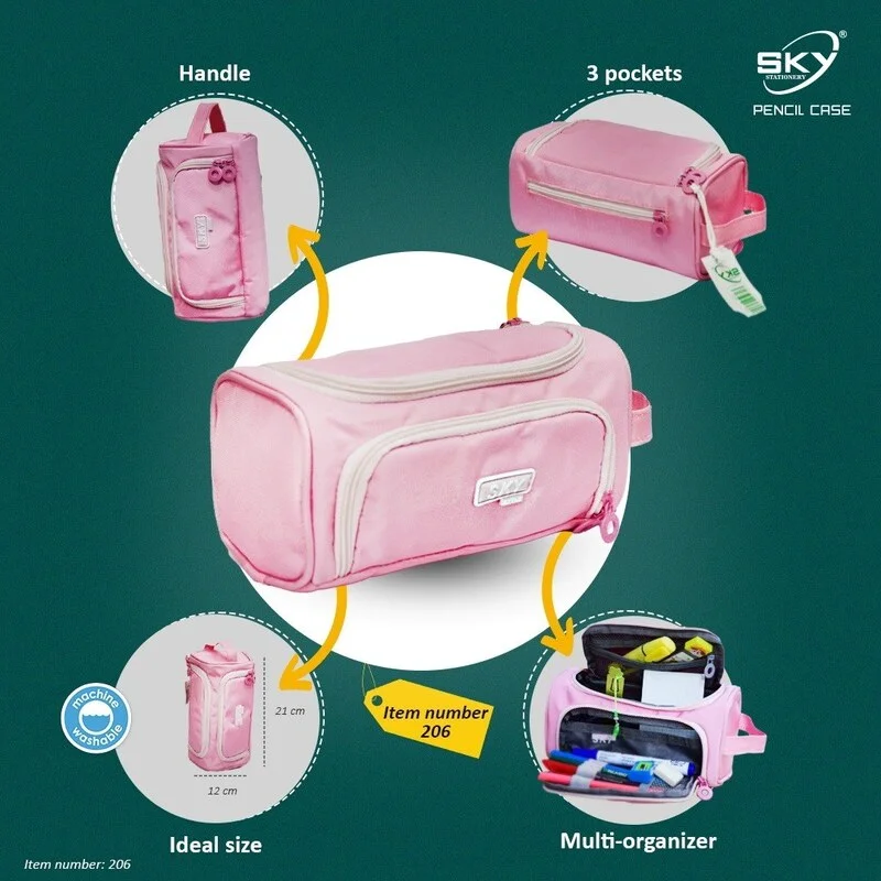 جامدادی پارچه ای سه زیپ دو جهت بازشو اسکای کد 206