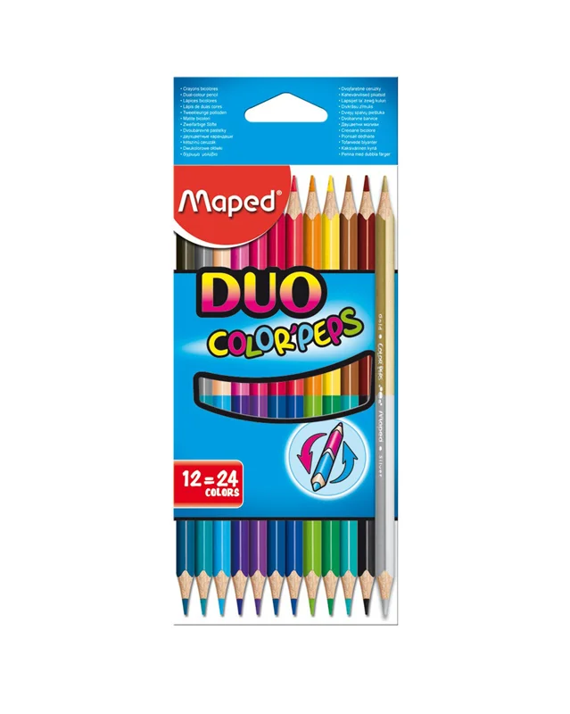 مداد رنگی 12 رنگ دو سر ( 24 رنگ ) جعبه مقوایی مپد