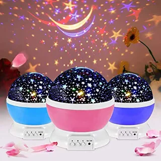 چراغ خواب شارژی و باتری خور گردان رقص نور دار طرح ماه و ستاره