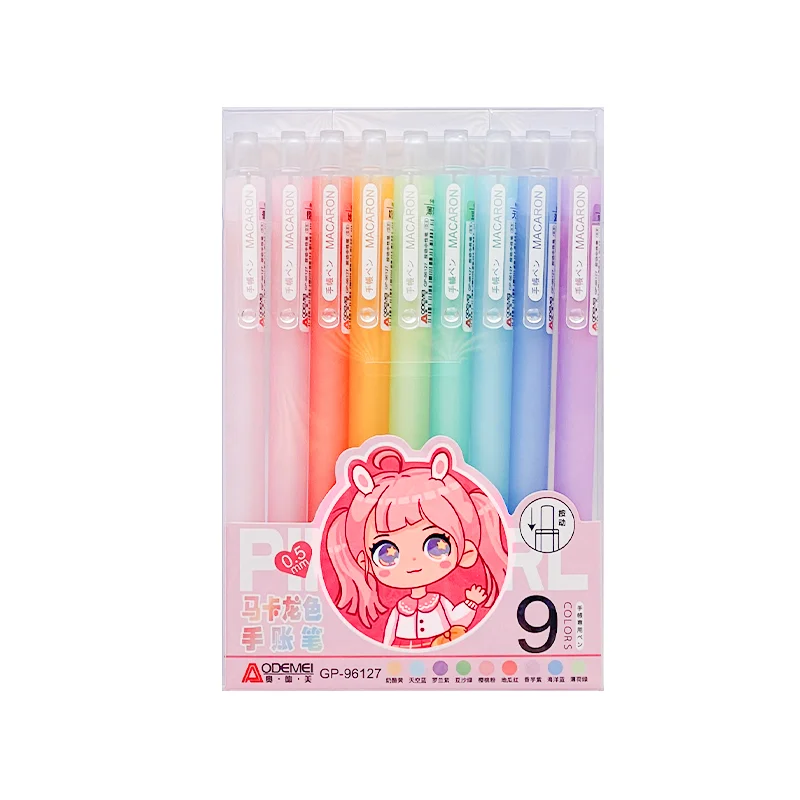 خودکار پاستلی فشاری ماکارون بسته 9 رنگ