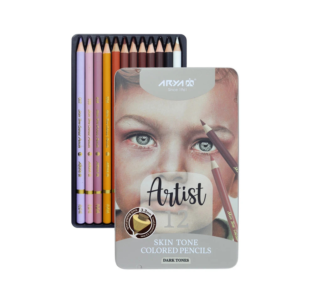 مداد رنگی طیف پوست تیره آرتيست 12 رنگ جعبه فلزی آريا