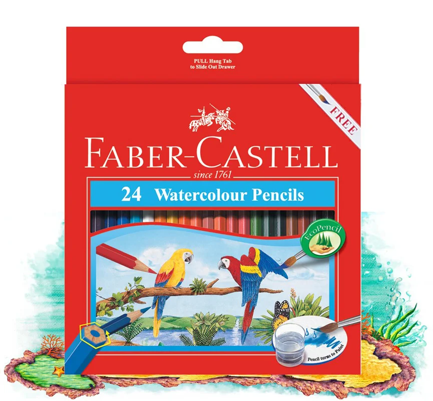 مداد آبرنگی 24 رنگ جعبه مقوایی فابر کاستل