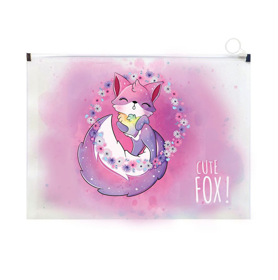 پوشه زیپ کیپ شفاف شاین دار A4 طرح روباه
