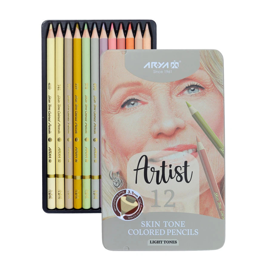 مداد رنگی طیف پوست روشن آرتيست 12 رنگ جعبه فلزی آريا