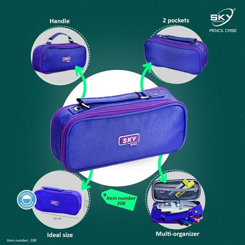 جامدادی پارچه ای دو زیپ مدل چمدانی اسکای کد 208